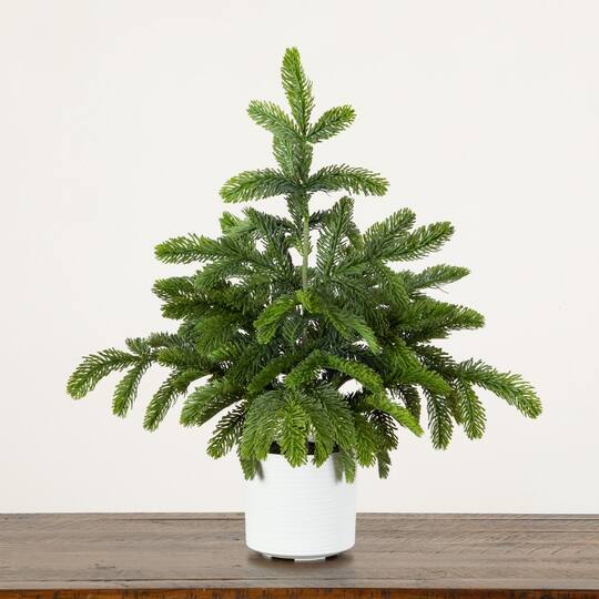 Nearly Natural 24" Artificial Real Touch Christmas Pine in White Decorative Planter